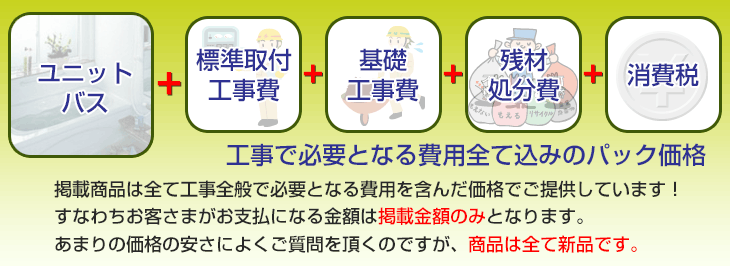 設置工事・交換工事で必要となる費用全て込みのパック価格